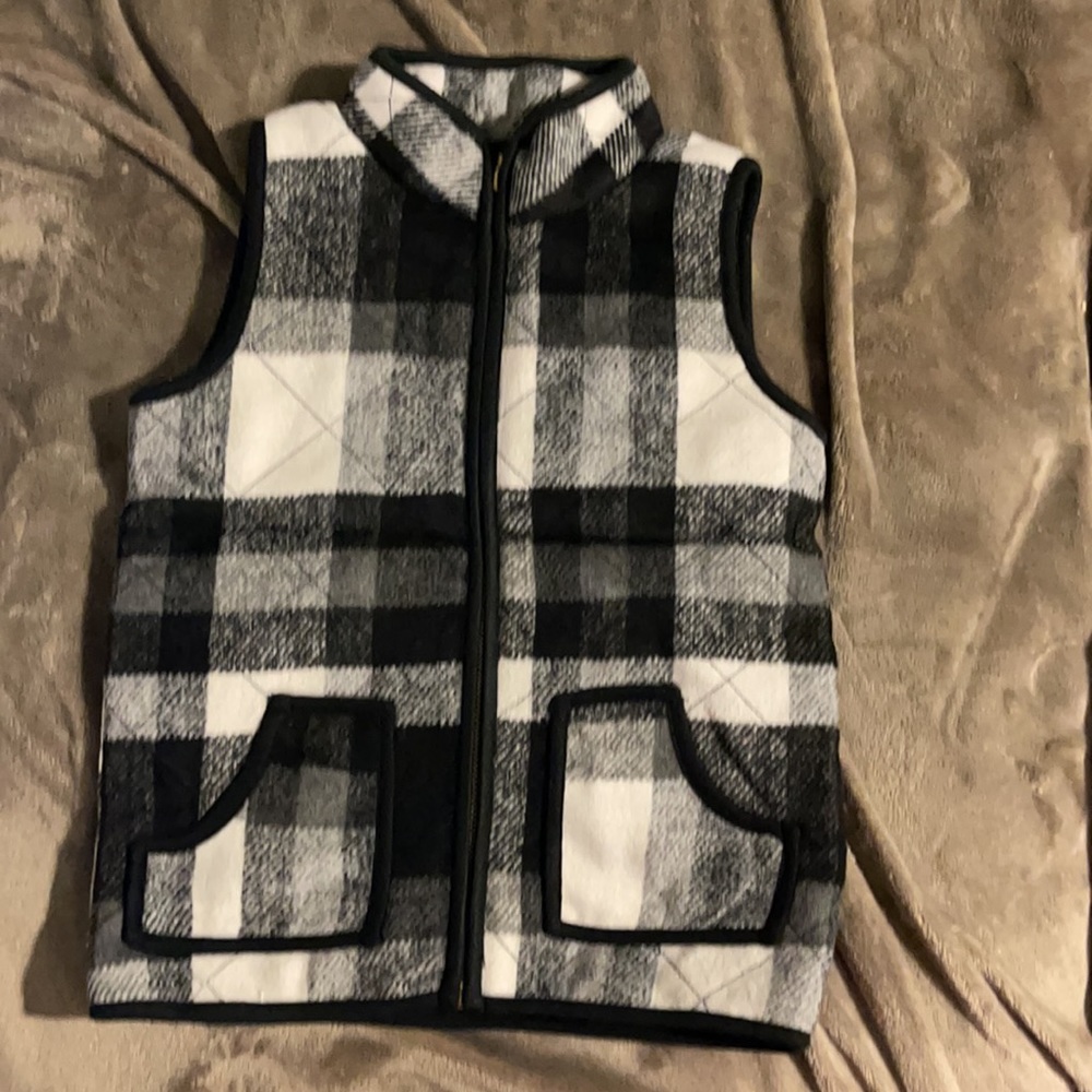 kids buffalo cotton quilted plaid black and white vest